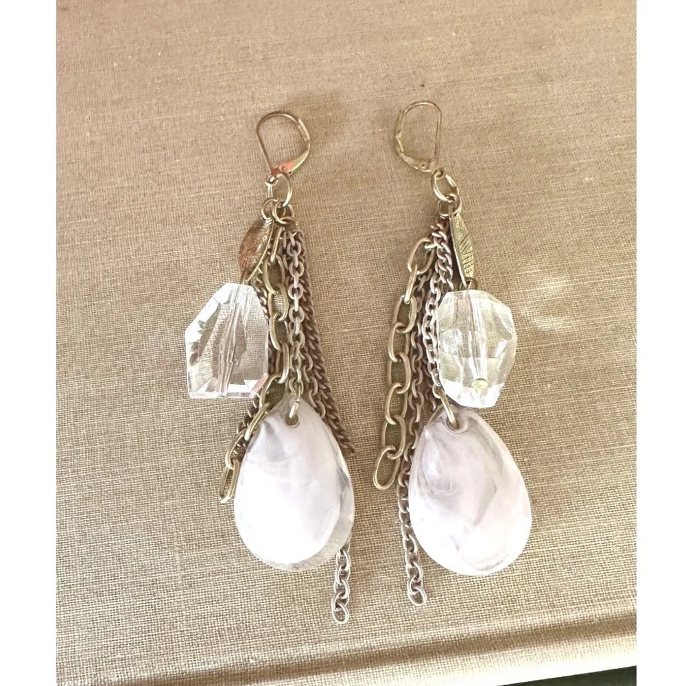 Boho dangle earrings, with leaf charm and layered chains